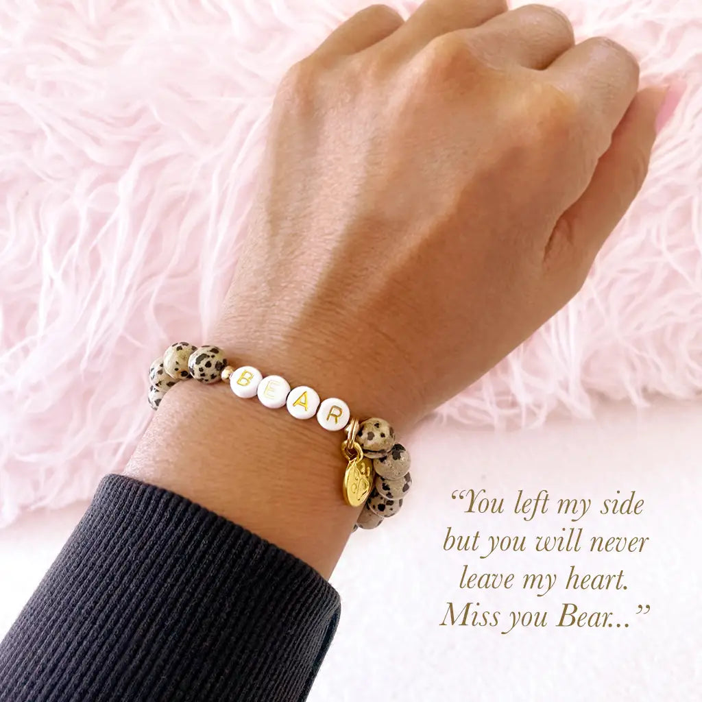 Paw Print Dalmation Jasper Stone Bracelet – Pet Keepsake