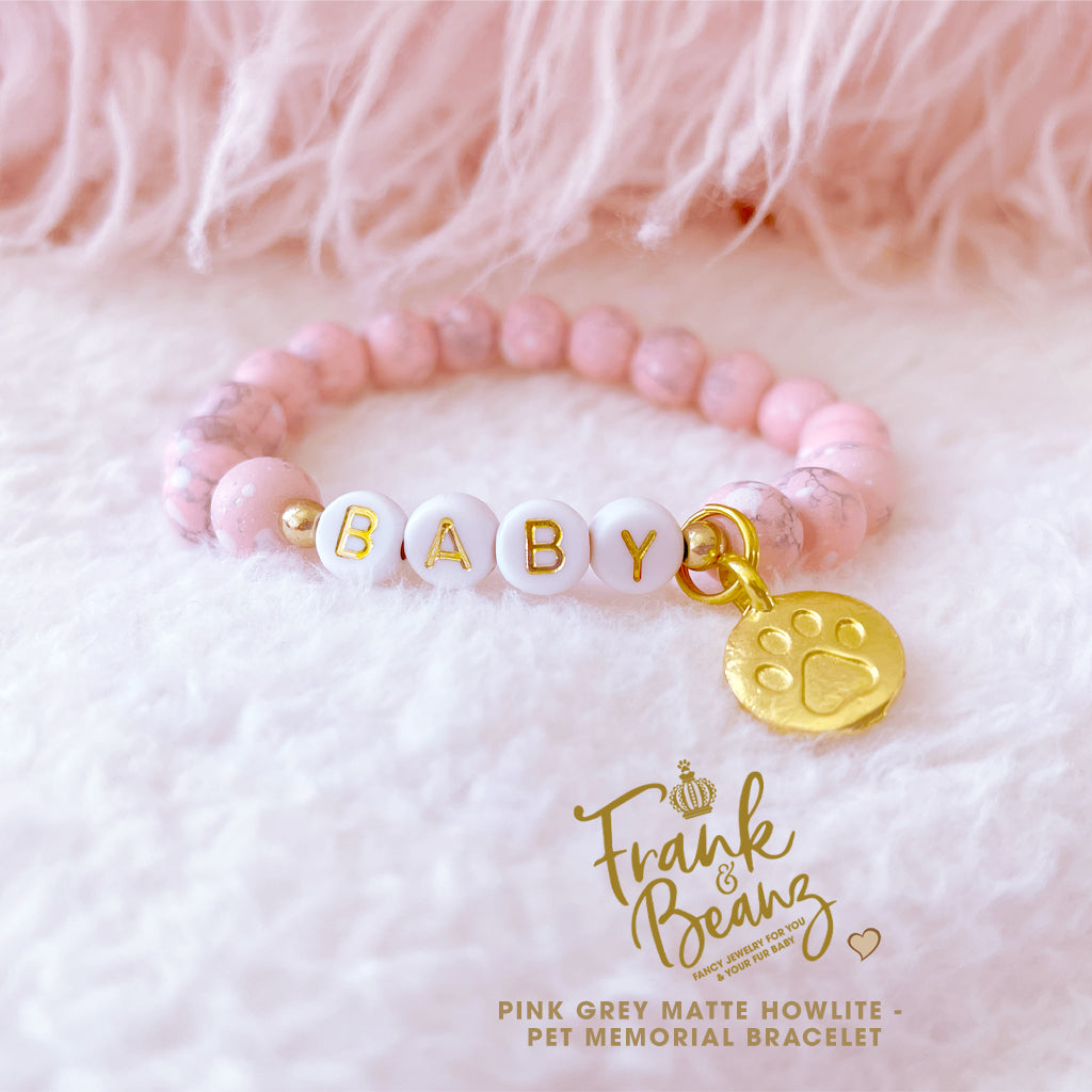 Custom Paw Print Pink Howlite Bracelet – Pet Keepsake or Memorial