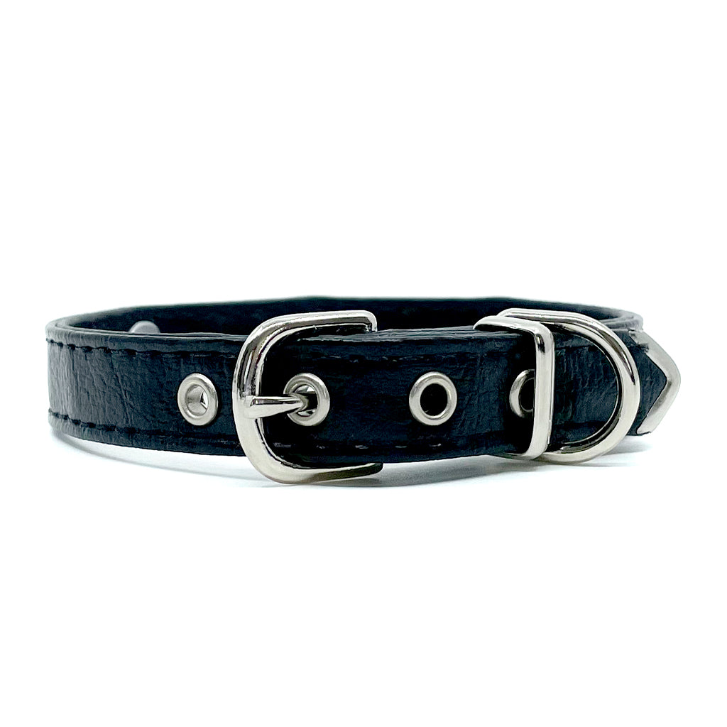 Diamond Hearts Black Faux Leather Dog Collar