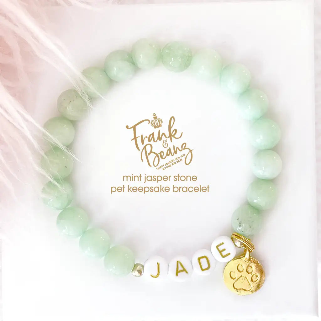 Pet Keepsake Memorial Paw Print Bracelet - Mint Jade