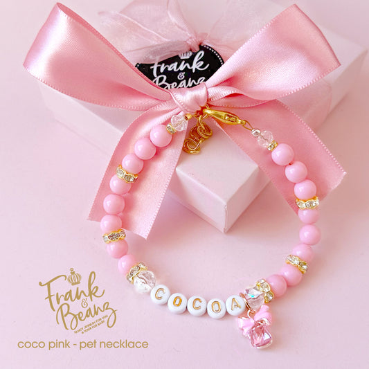 Personalized Pink Bow Beaded Dog & Cat Necklace