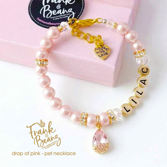 Drop of Pink Personalized Pearl Dog Cat Necklace
