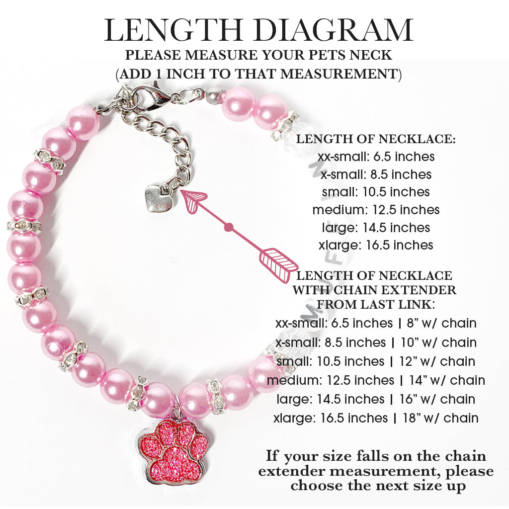 Glitter My Paws Pink Paw Pearl Dog Necklace
