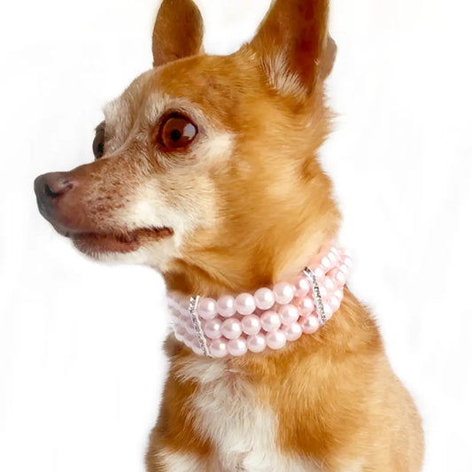 3 Layer Pink Pearls Rhinestone Dog & Cat Necklace Collar - Elizabeth