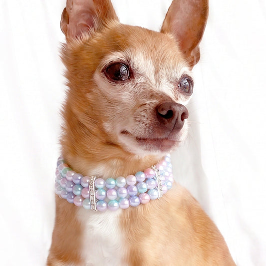 3 Layer Pearls Rhinestone Dog & Cat Collar Necklace - Mermaid