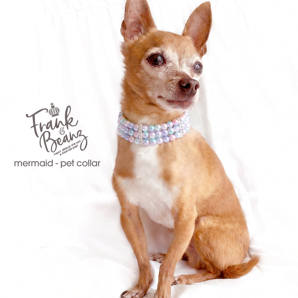 3 Layer Pearls Rhinestone Dog & Cat Collar Necklace - Mermaid