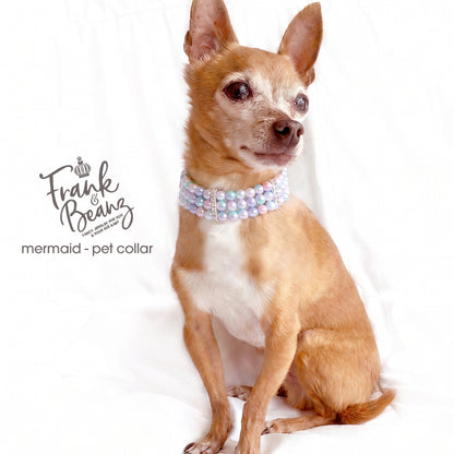 3 Layer Pearls Rhinestone Dog & Cat Collar Necklace - Mermaid