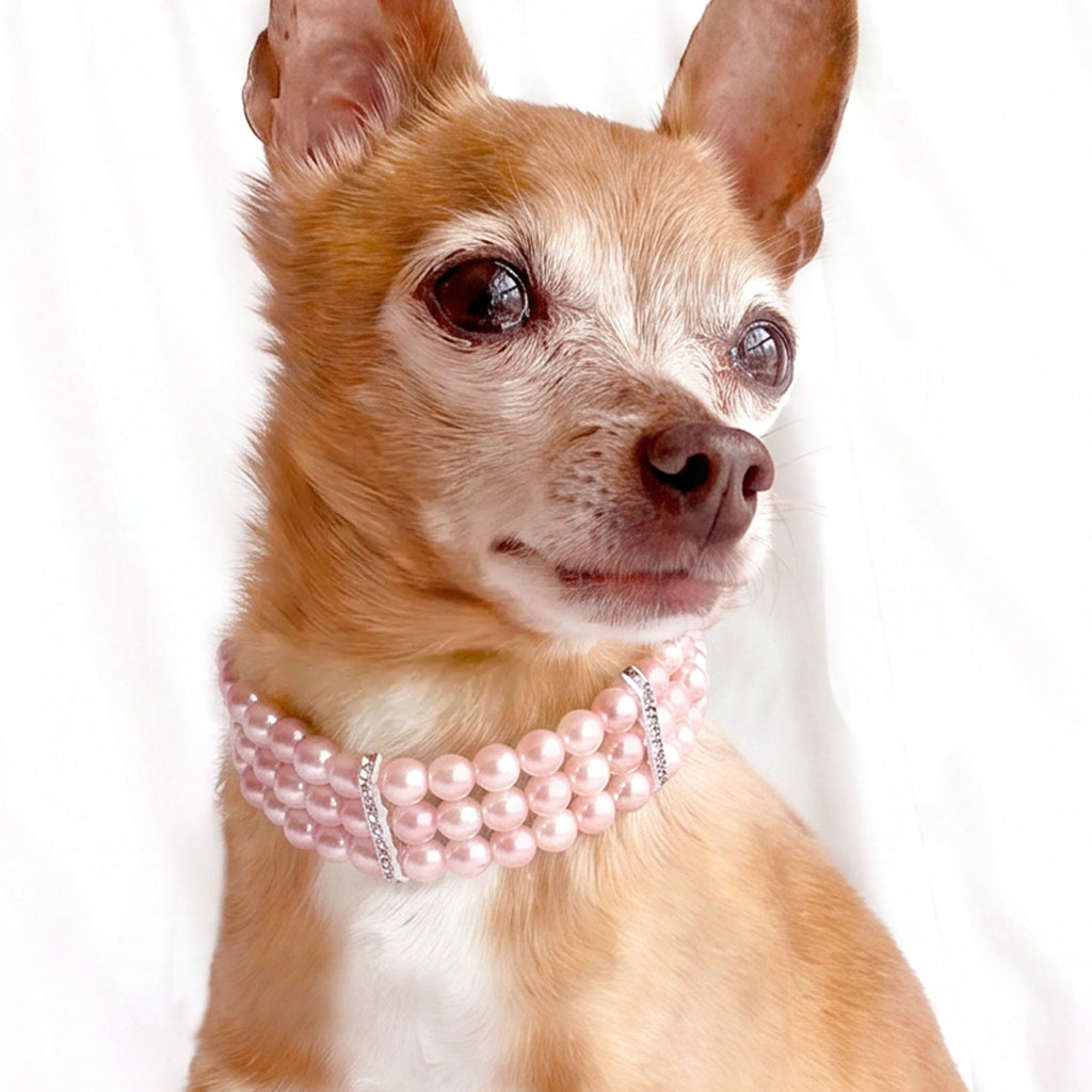 3 Layer Pearls Rhinestone Dog & Cat Collar Necklace - Elizabeth