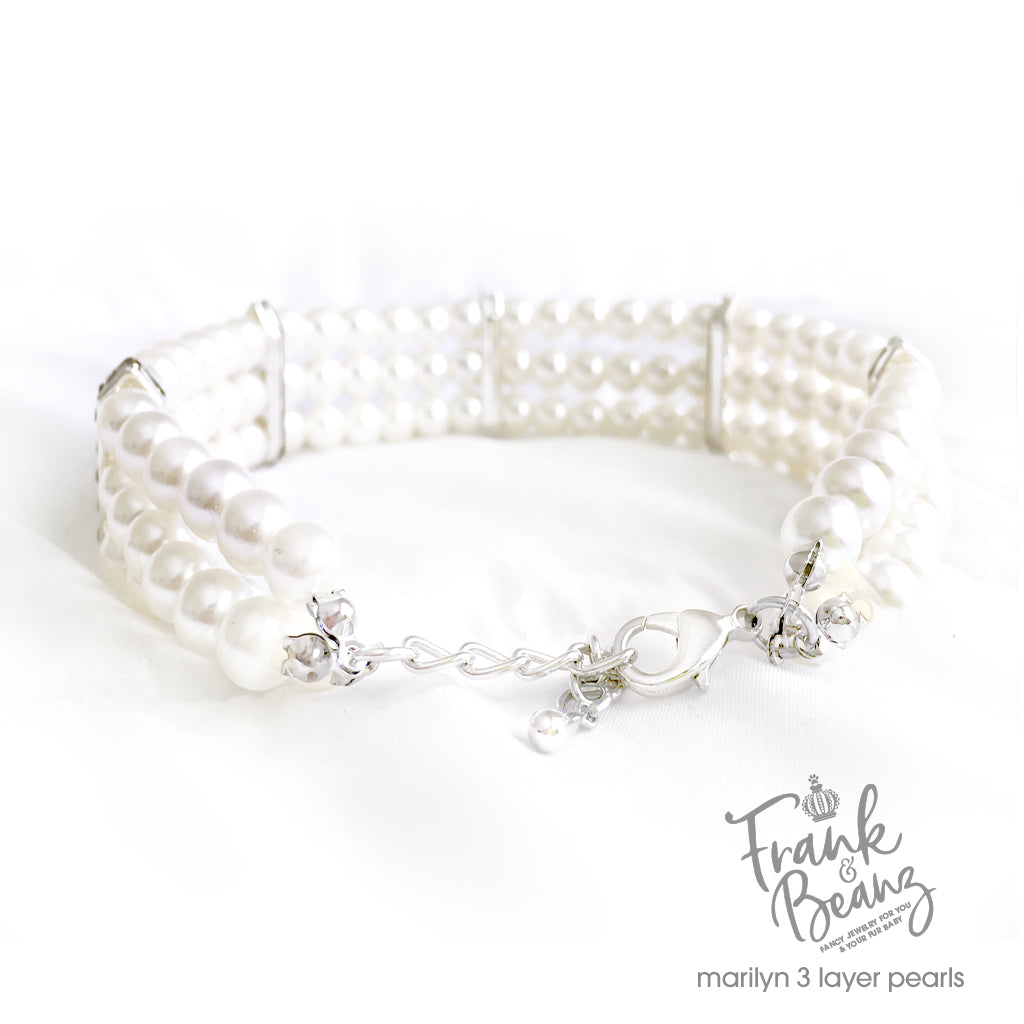 Marilyn 3 Layer Pearls Dog Collar Necklace Cat Collar Necklace
