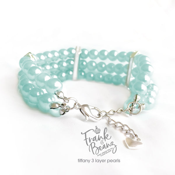 Tiffany 3 Layer Pearls Dog Collar Necklace Cat Collar Necklace
