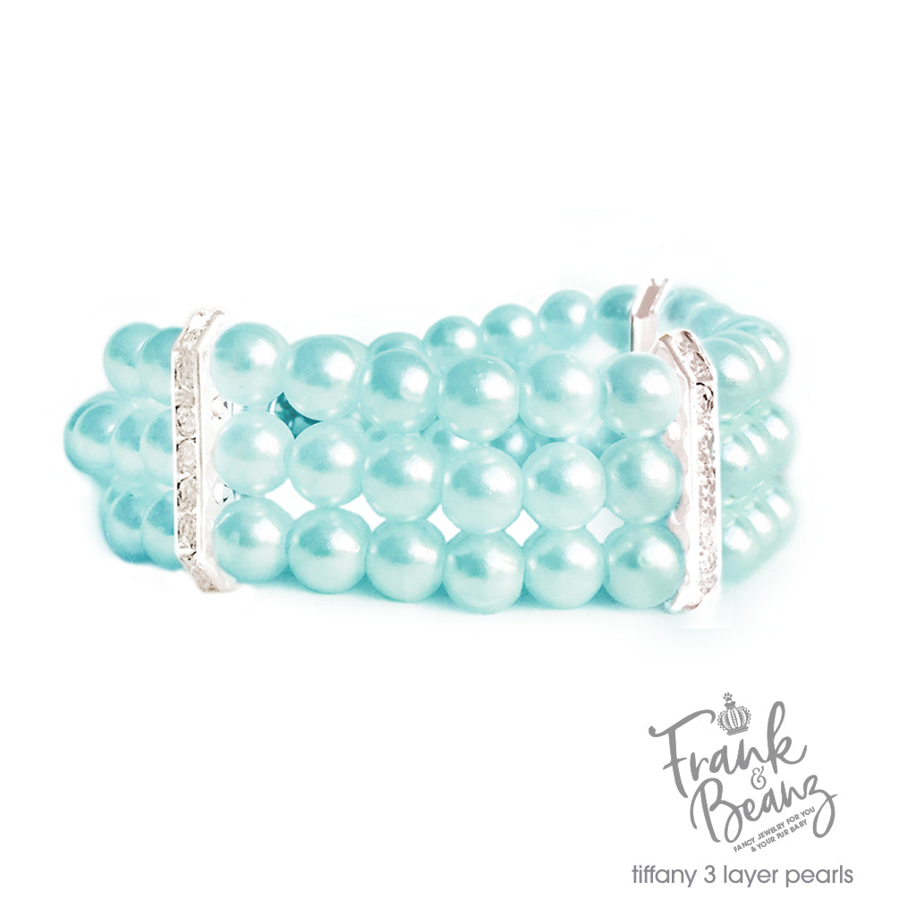 Tiffany 3 Layer Pearls Dog Collar Necklace Cat Collar Necklace