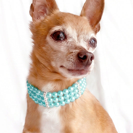 3 Layer Pearls Rhinestone Dog & Cat Collar Necklace - Catalina