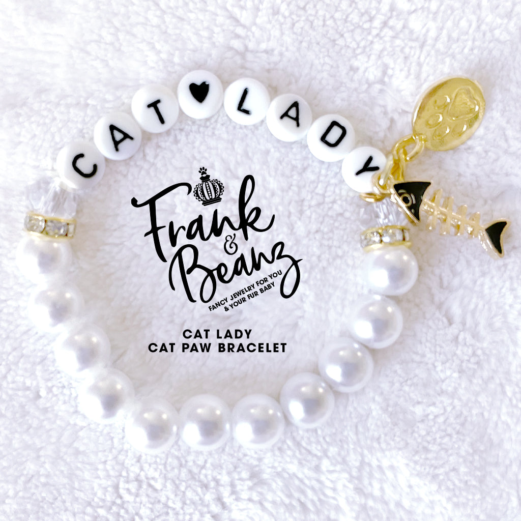 Cat Lady Pearl Bracelet Personalized Gold Pet Charm