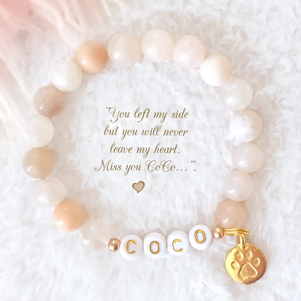 Pet Keepsake Memorial Paw Print Bracelet -Opal Rose Stone