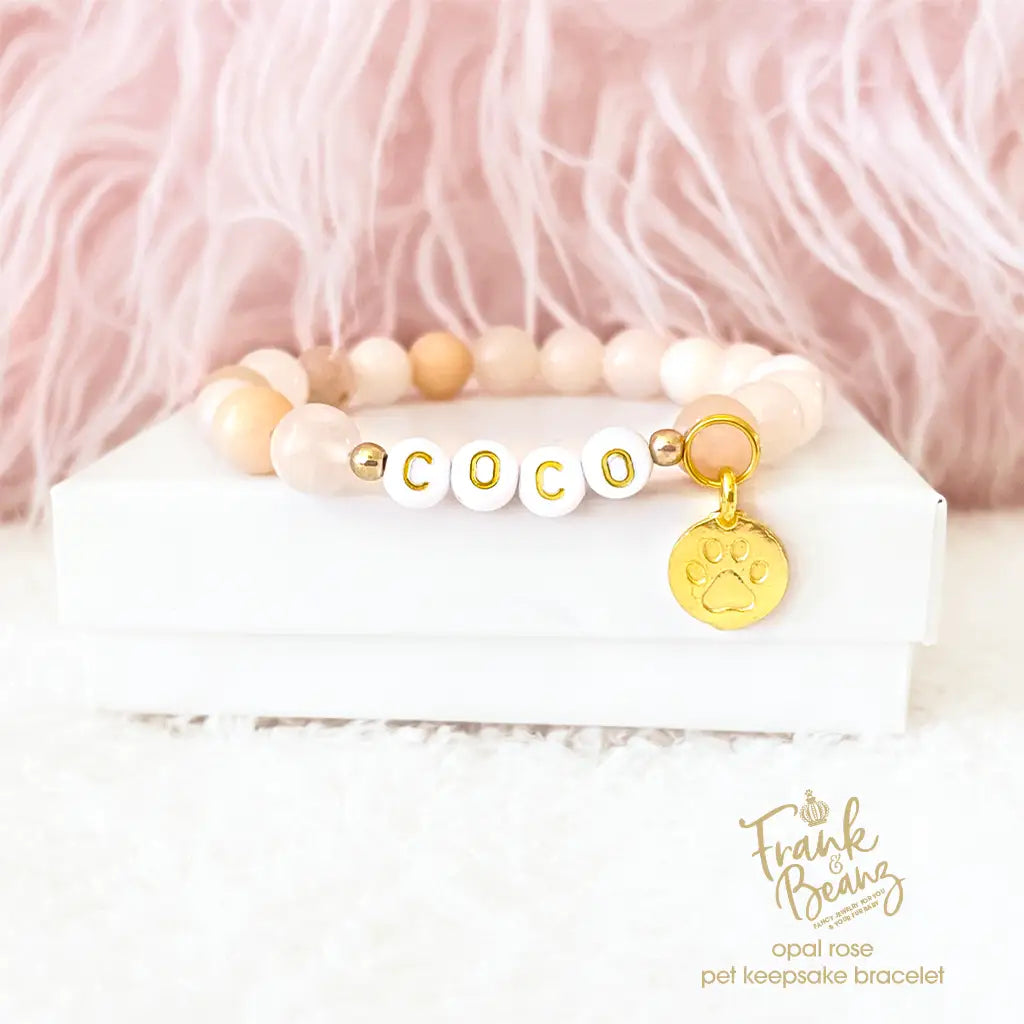 Pet Keepsake Memorial Paw Print Bracelet -Opal Rose Stone