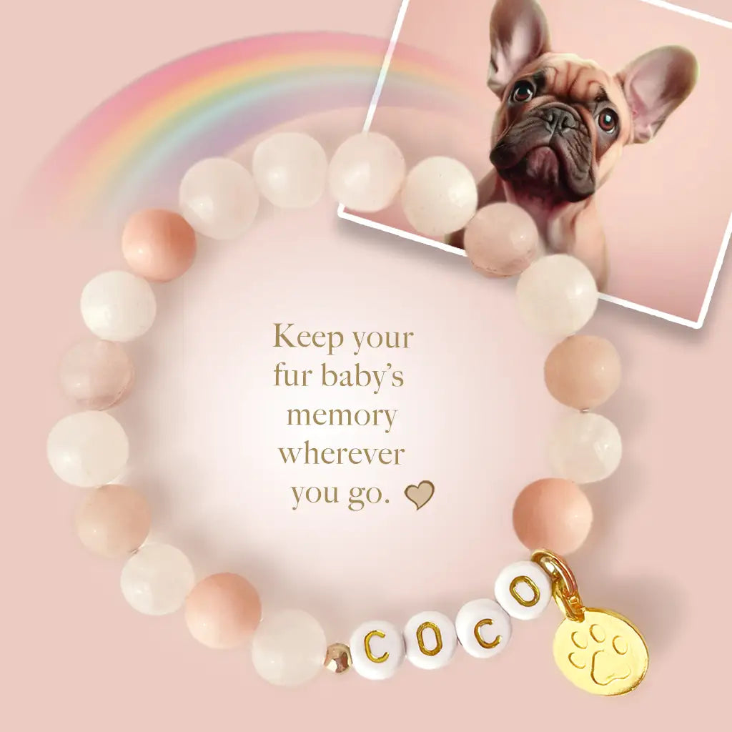 Pet Keepsake Memorial Paw Print Bracelet -Opal Rose Stone