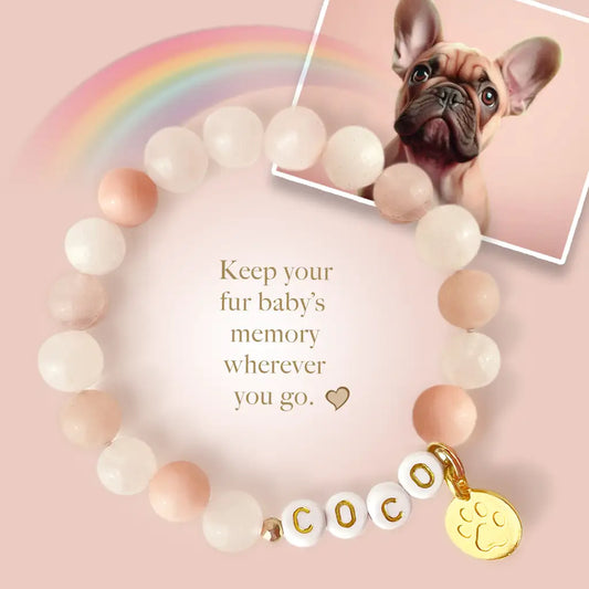 Pet Keepsake Memorial Paw Print Bracelet -Opal Rose Stone
