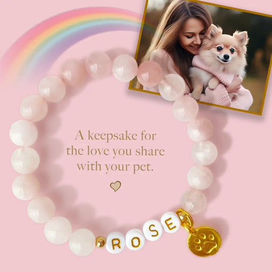 Pet Keepsake Memorial Paw Print Bracelet -Rose Quartz