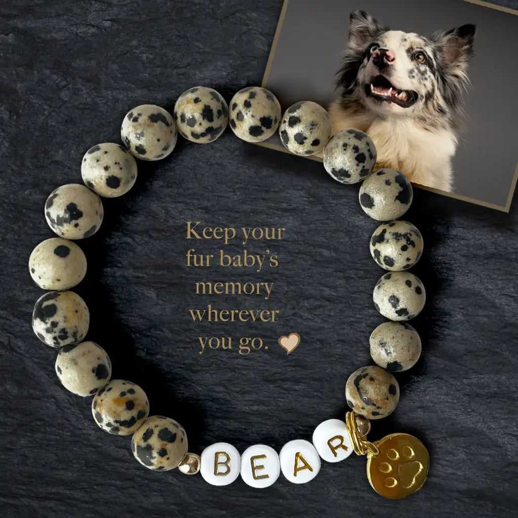 Paw Print Dalmation Jasper Stone Bracelet – Pet Keepsake