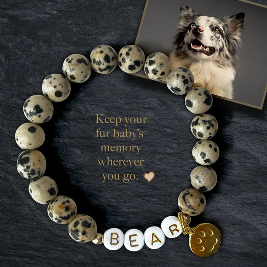 Paw Print Dalmation Jasper Stone Bracelet – Pet Keepsake