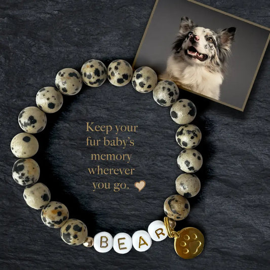 Paw Print Dalmation Jasper Stone Bracelet – Pet Keepsake