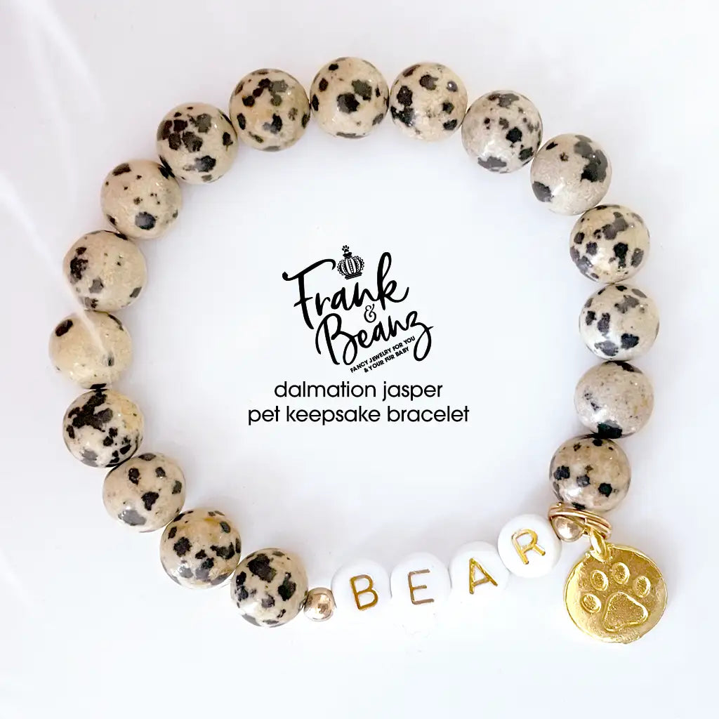 Paw Print Dalmation Jasper Stone Bracelet – Pet Keepsake