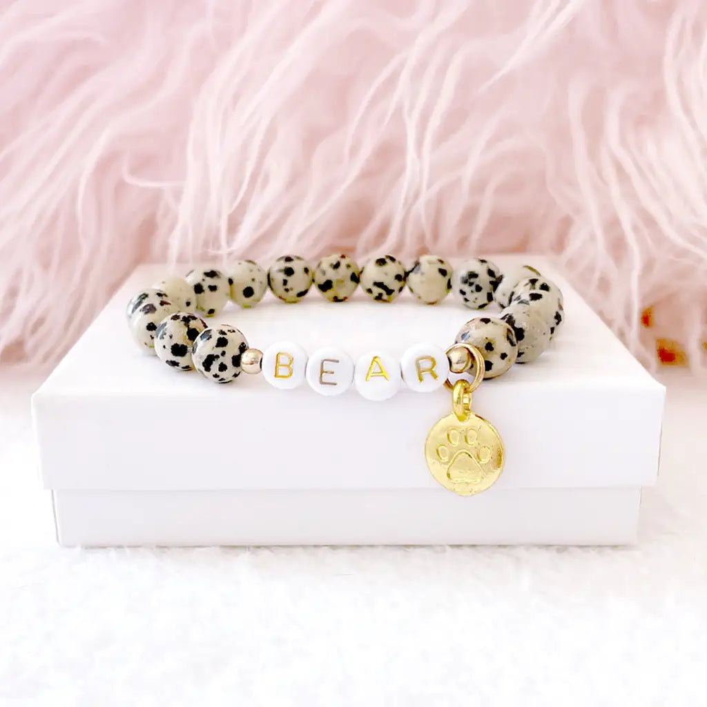 Paw Print Dalmation Jasper Stone Bracelet – Pet Keepsake