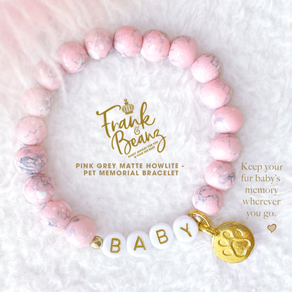 Custom Paw Print Pink Howlite Bracelet – Pet Keepsake or Memorial