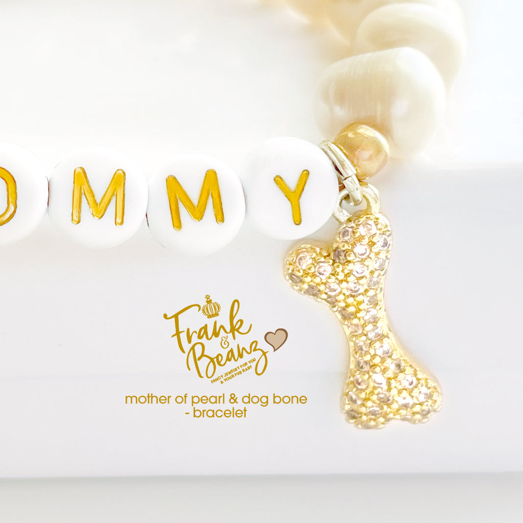 Freshwater Pearl Dog Mom Bracelet with Bone Charm