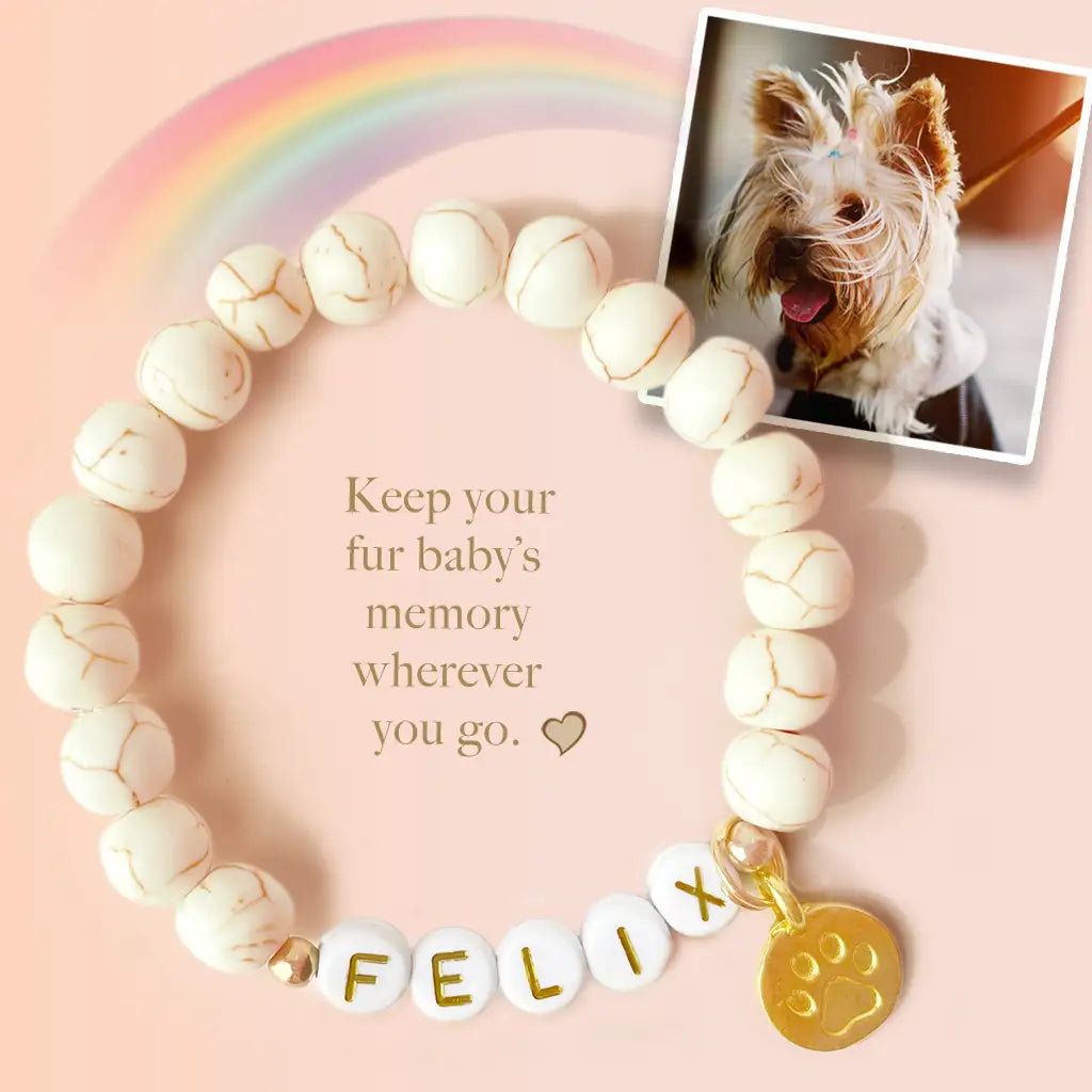 Pet Keepsake Memorial Paw Print Bracelet - Cream Howlite Stone