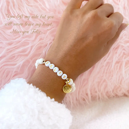 Pet Keepsake Memorial Paw Print Bracelet - Cream Howlite Stone