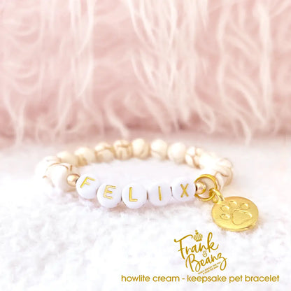 Pet Keepsake Memorial Paw Print Bracelet - Cream Howlite Stone