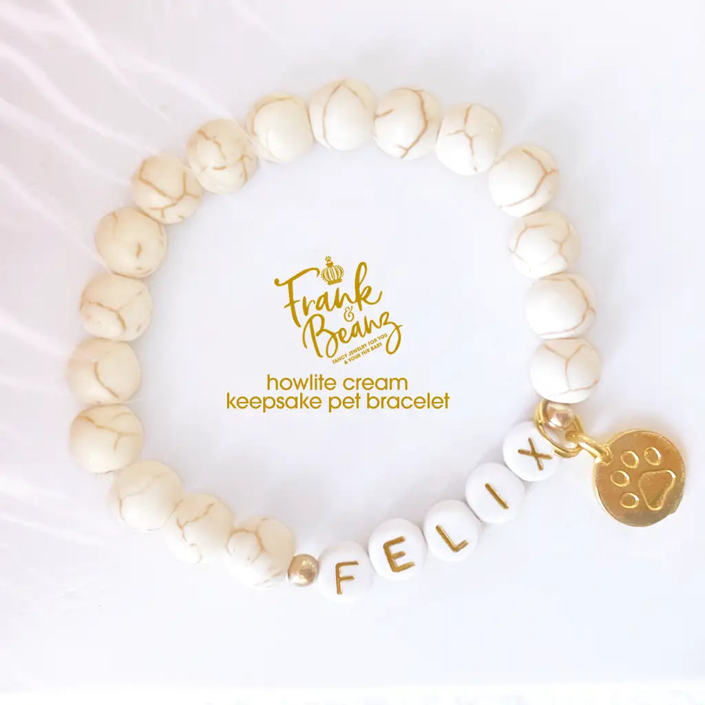 Pet Keepsake Memorial Paw Print Bracelet - Cream Howlite Stone