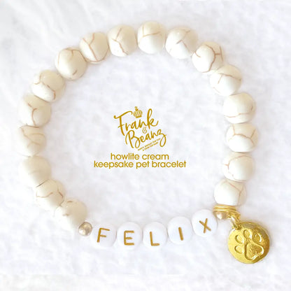 Pet Keepsake Memorial Paw Print Bracelet - Cream Howlite Stone