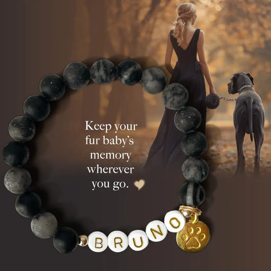 Custom Paw Print Onyx Bracelet – Pet Keepsake or Memorial