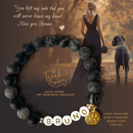 Custom Paw Print Onyx Bracelet – Pet Keepsake or Memorial