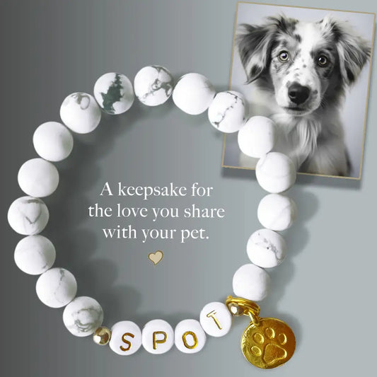 Custom Paw Print White Howlite Bracelet – Pet Keepsake or Memorial