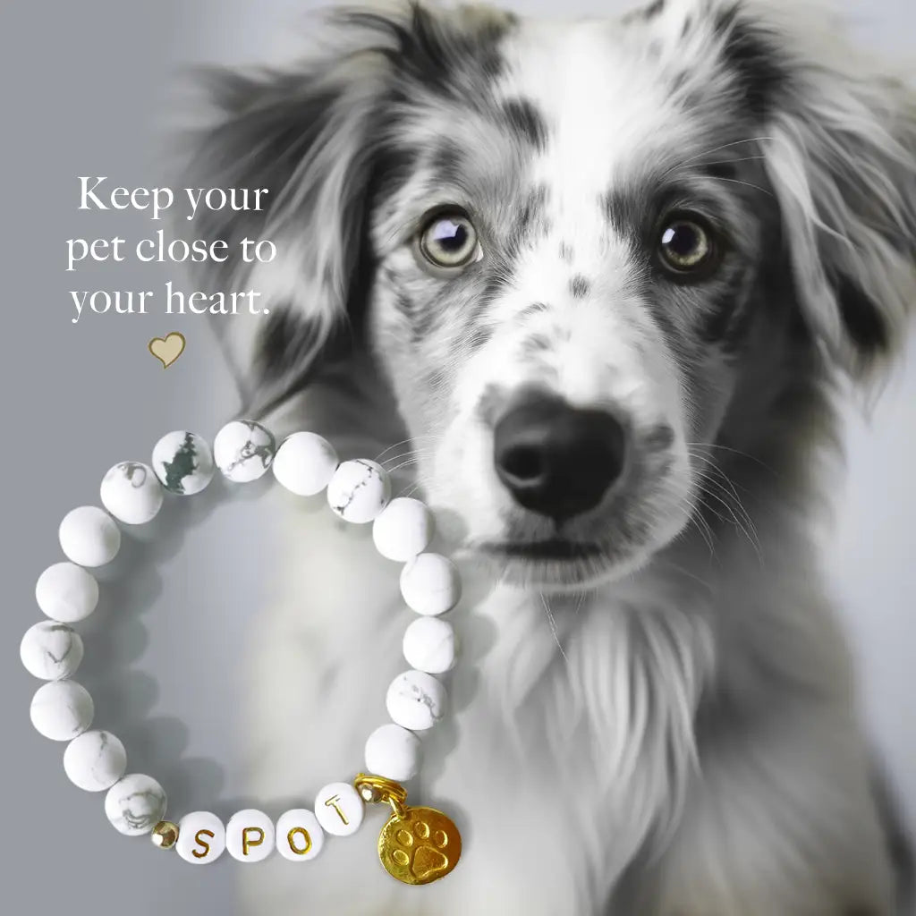 Custom Paw Print White Howlite Bracelet – Pet Keepsake or Memorial