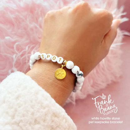 Custom Paw Print White Howlite Bracelet – Pet Keepsake or Memorial