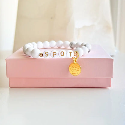 Custom Paw Print White Howlite Bracelet – Pet Keepsake or Memorial