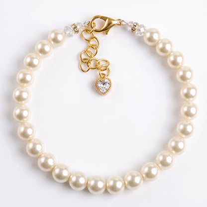 Classic Pearl Pet Necklace with Rhinestone Heart