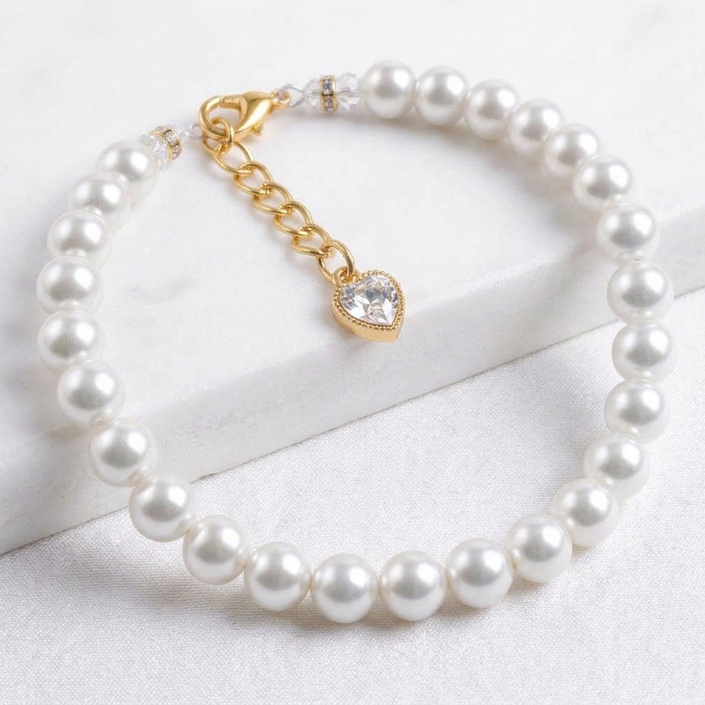 Classic Pearl Pet Necklace with Rhinestone Heart