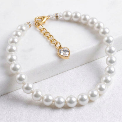 Classic Pearl Pet Necklace with Rhinestone Heart