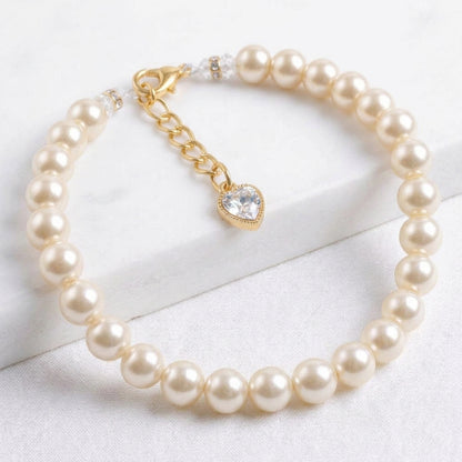 Classic Pearl Pet Necklace with Rhinestone Heart