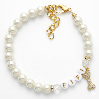 Rhinestone Bone Pearl Dog Necklace - Bone-Afide FiFi