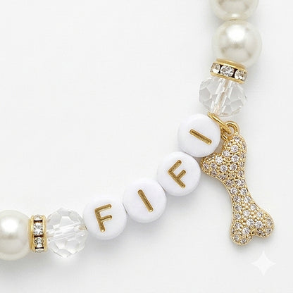 Rhinestone Bone Pearl Dog Necklace - Bone-Afide FiFi