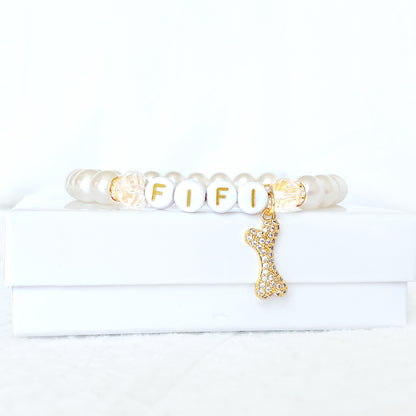 Rhinestone Bone Pearl Dog Necklace - Bone-Afide FiFi