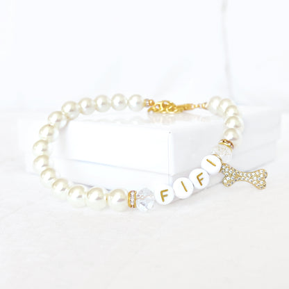 Rhinestone Bone Pearl Dog Necklace - Bone-Afide FiFi