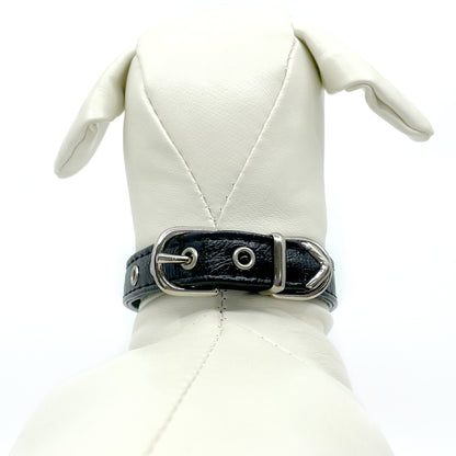 Diamond Hearts Black Faux Leather Dog Collar