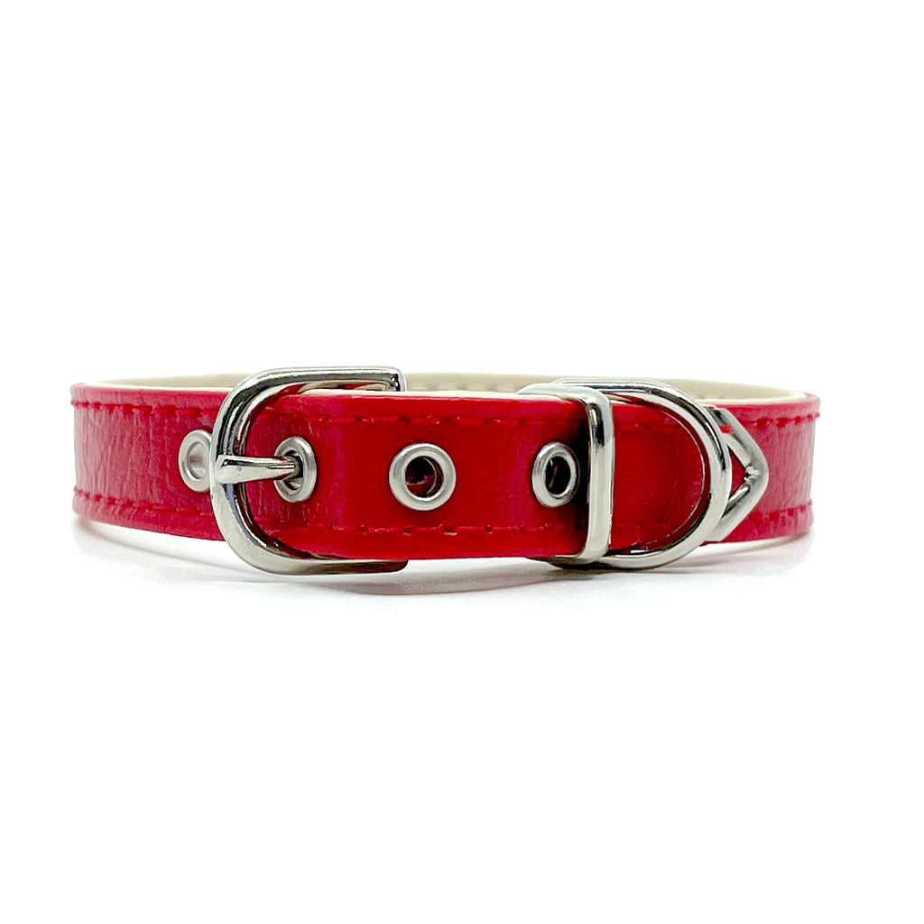 Diamond Hearts Cherry Red Faux Leather Dog Collar
